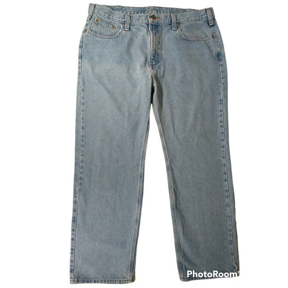Carhartt B12 40 x 30 men’s light blue heavy duty jeans relaxed cotton zip